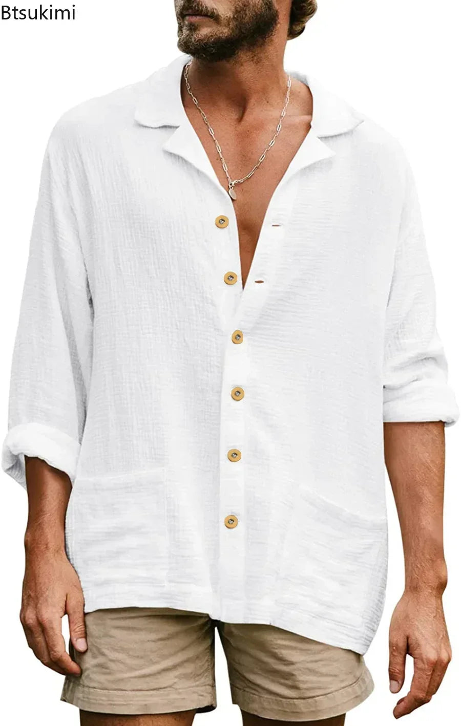 2025 Men's Casual Lapel Long Sleeve Shirts Tops Solid Loose Oversized T Shirt Men Cotton Linen Shirt Fashion Hawaiian Shirt Male