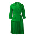 Elegant Dresses for Women Blazer Turn Down Collar Pleated Modest Church Office Ladies Work Wear Female African Slim Autumn New