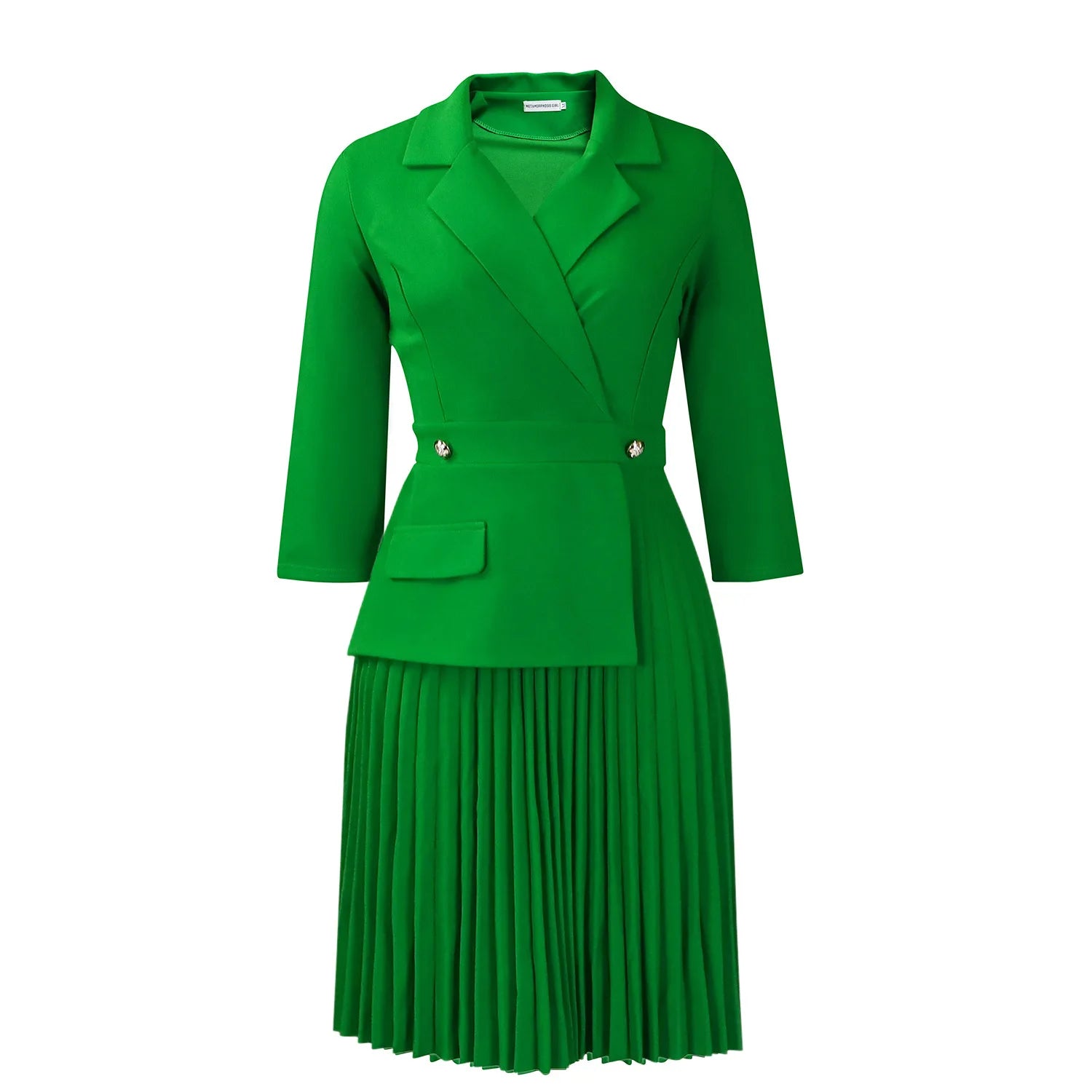 Elegant Dresses for Women Blazer Turn Down Collar Pleated Modest Church Office Ladies Work Wear Female African Slim Autumn New