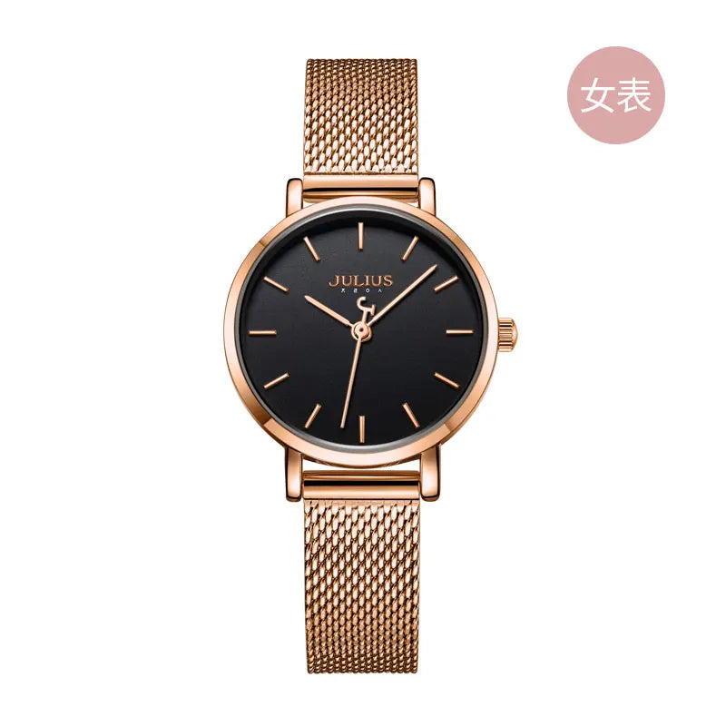 New Thin Julius Men's Watch Women's Watch Couple Lovers Clock Fashion Hours Stainless Steel Simple Boy Girl Birthday Gift Box