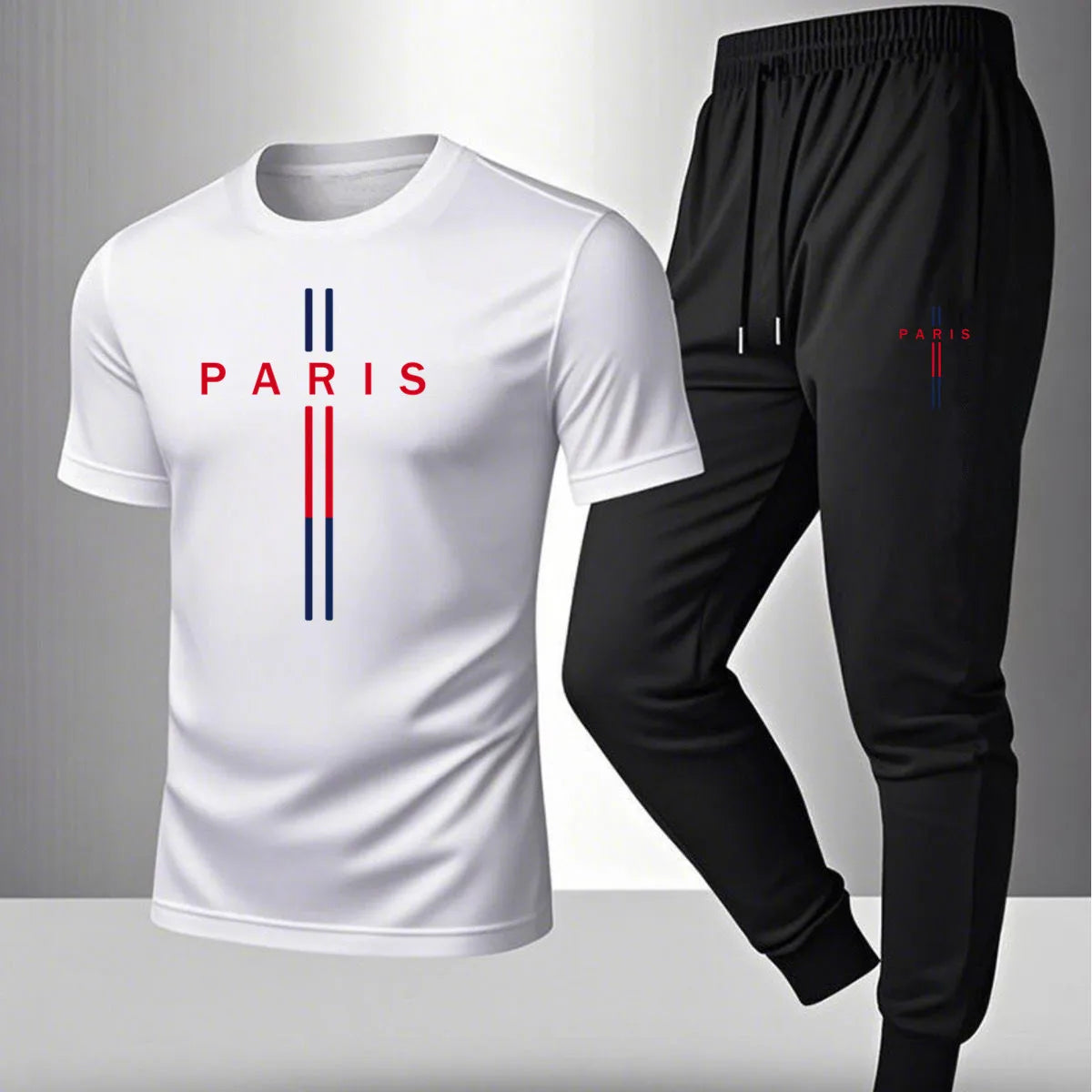 New men's summer casual pantsshort sleeved T-shirt set Paris printed two-piece set men's sportswear set men's clothing clearance