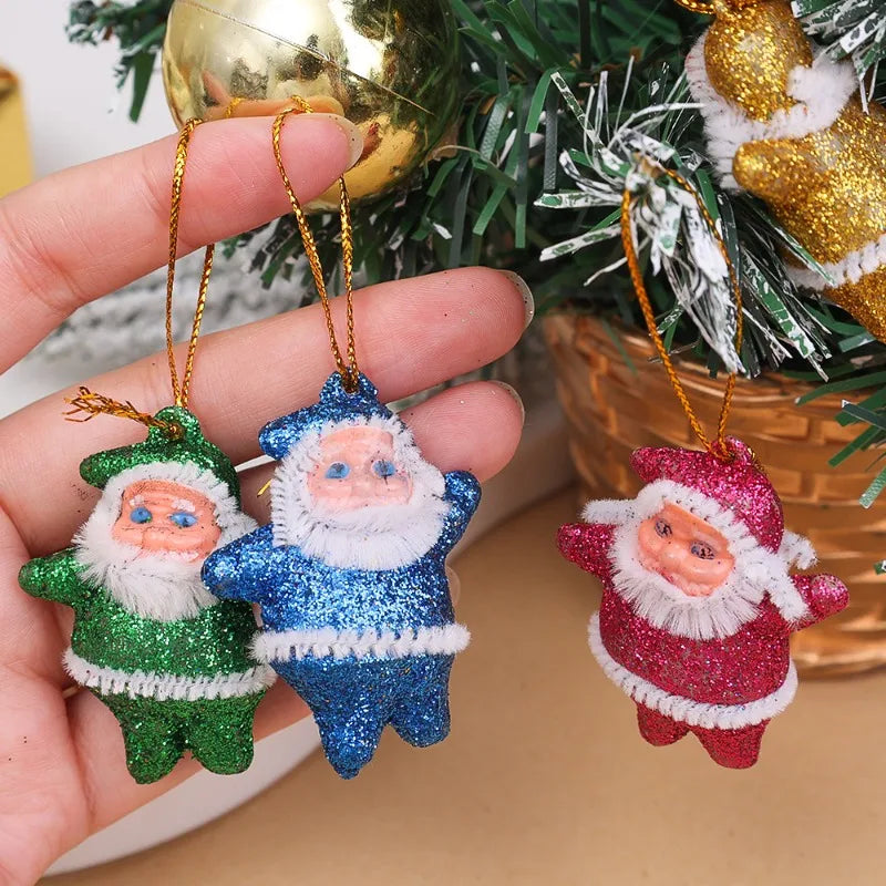 Simulation Santa Pendant Mini Santa Claus DIY Colorful Doll Glittering Hanging Christmas Tree Ornament New Year Home Party Decor