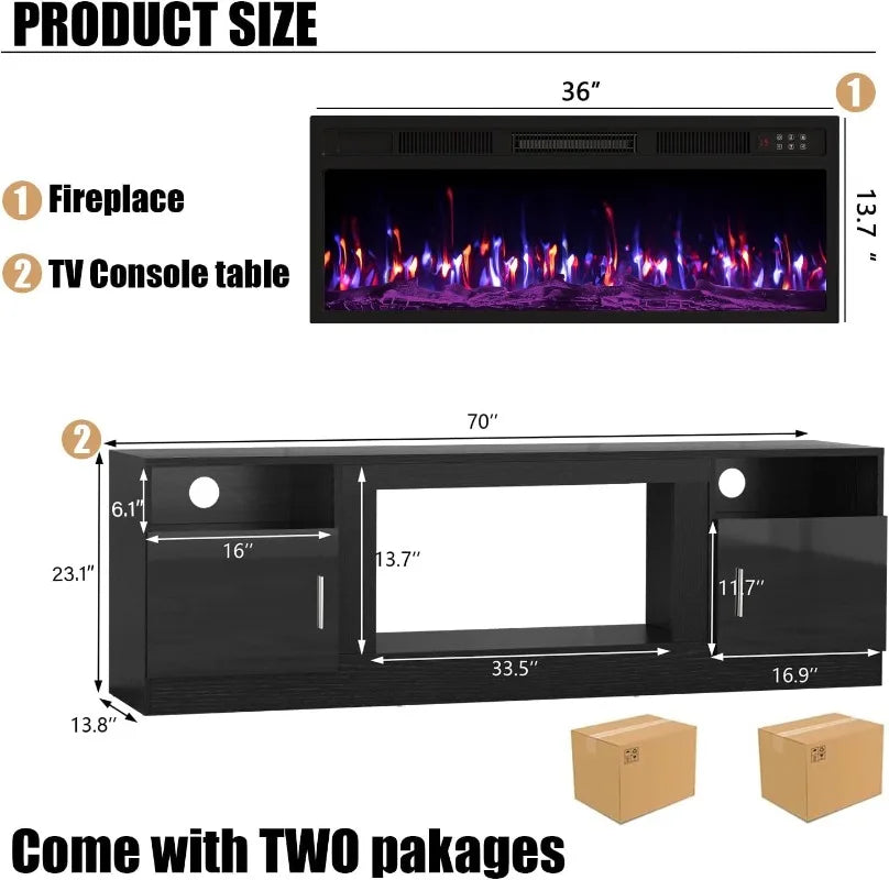 VITESSE Fireplace with TV Stand 36" inch Electric Fireplace Up to 80" TVs, LED Light Entertainment Center, 70" Modern Wood High