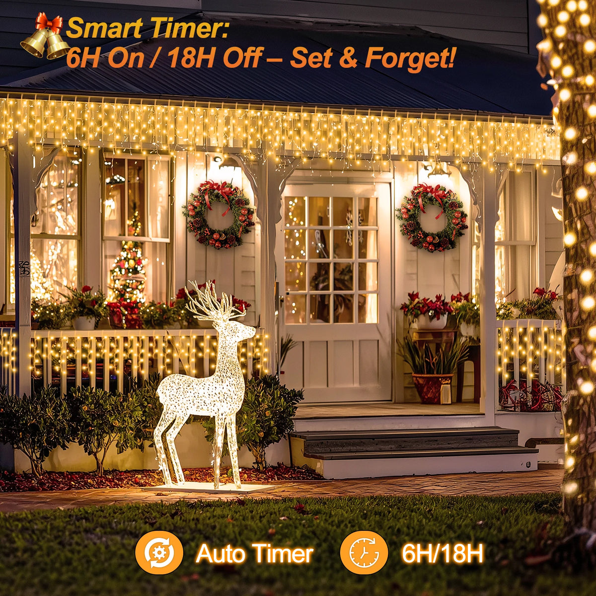 1000 LED Christmas Icicle Lights 98Ft, 8 Modes Connectable Waterproof Outdoor Icicle String Lights with 20 Cable Ties for Roof Gutters Eaves Patio Garden Holiday Decor, Warm White