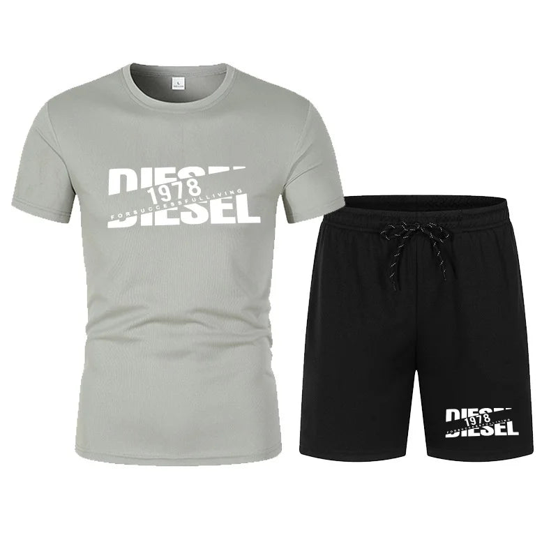 Men's two-piece sports suit round neck T-shirt and pants, basketball running sportswear 2026 summer new item