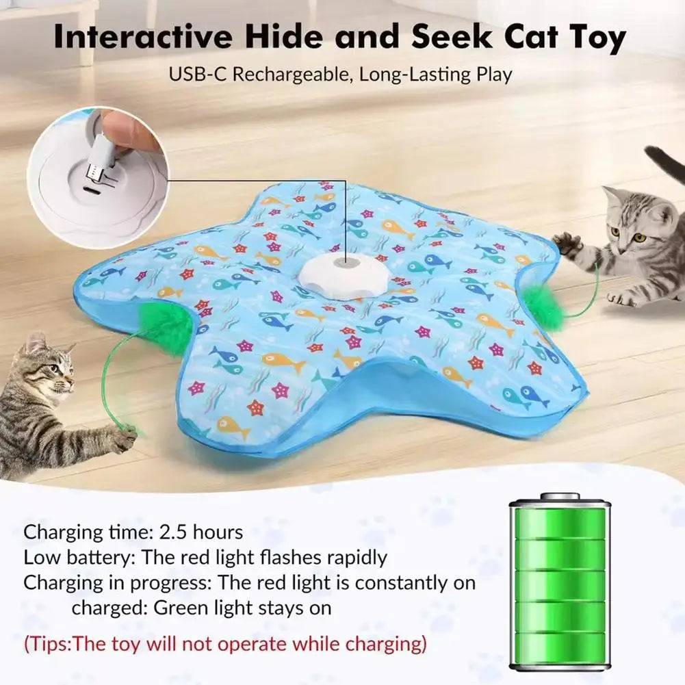 Interactive Cat Toys, Automatic Turntable Pet Game Cover With Moving Feather & Animal Chirps,Cat Enrichment Toy For Bored Cats