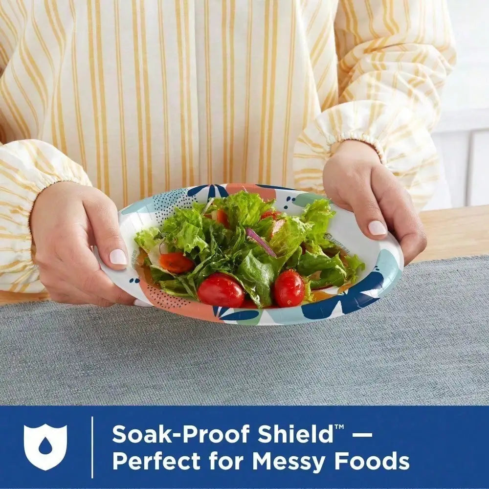 Large capacity |A Perennial Bestseller Dixie Disposable Paper Plates High Capacity For Home Use,2x stronger  Microwavable, cut-resistant, and a Soak–Proof Shield