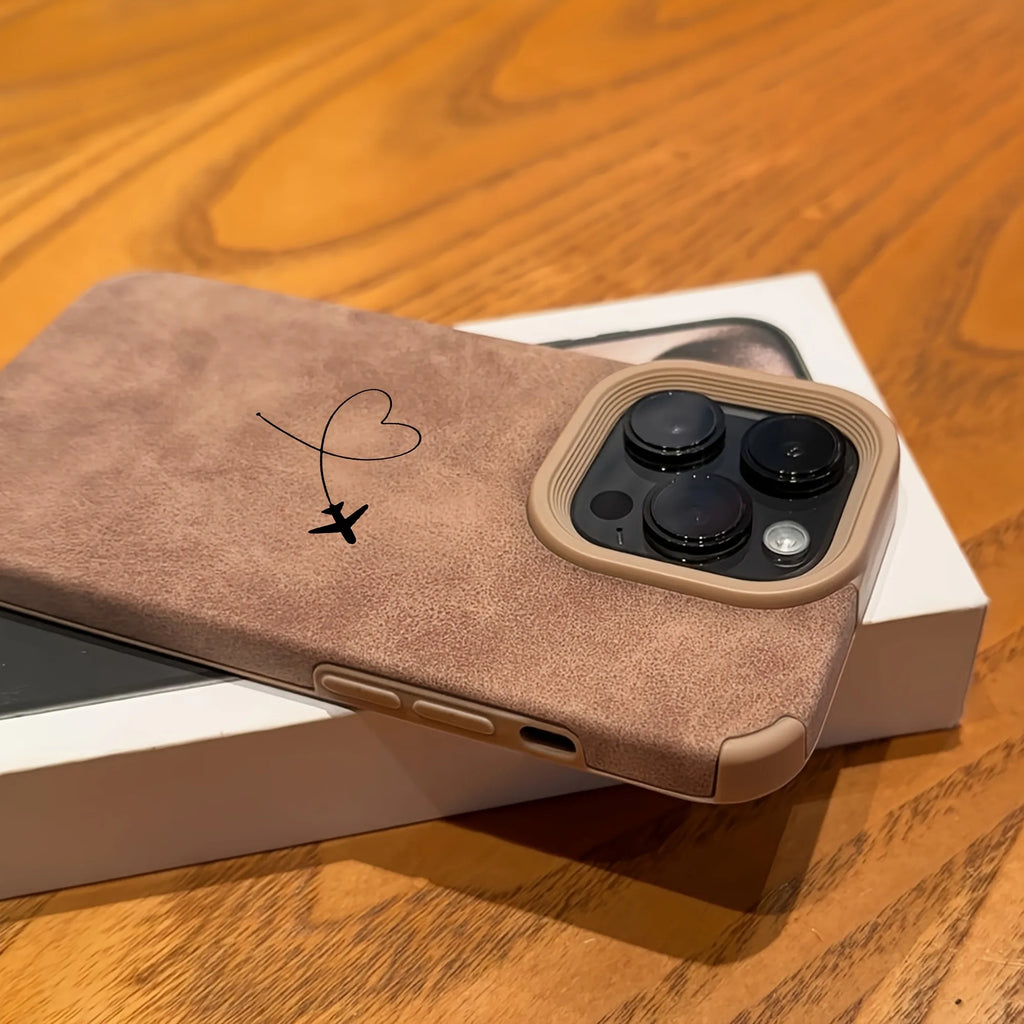 Airplane Route Love Heart Design Faux Leather Phone Case For iPhone 17 16 15 14 13 12 11 Pro Max XS X XR 16 15 Plus 17 Air Cover