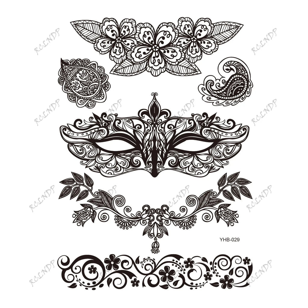 Waterproof Temporary Tattoo Sticker Sexy Lace Bow Knot Flower Arm Leg Body Art Flash Tatoo Fake Tatto for Men Women
