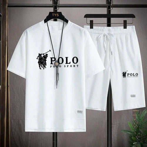 2025 Men's Short-sleeved T-shirt + Sports Shorts Two-piece Summer Fashion Breathable Fitness Casual Jogging Set.