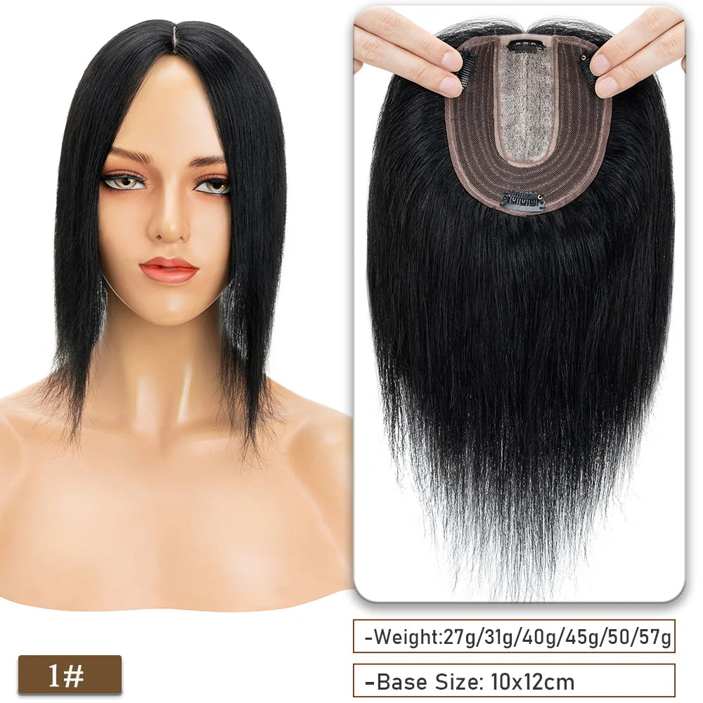 SEGO 10x12CM Hair Toppers for Women No Bangs 130% Density Silk Base Real Human Hair Clip in Top Wiglet Hair Pieces for Women