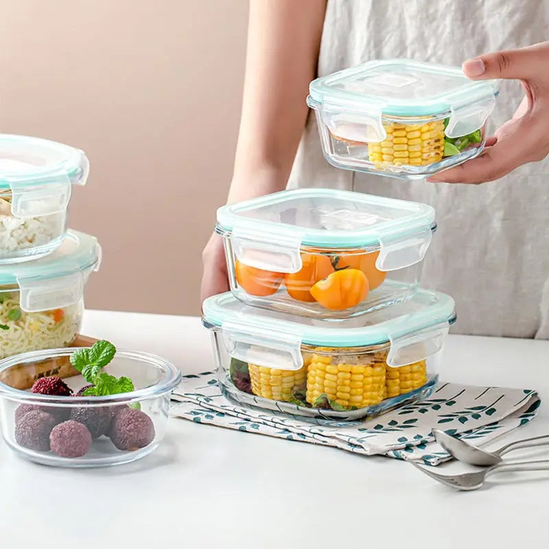 High Borosilicate Glass Lunch Bento Box Microwave Oven Separate Fresh-keeping Bowl Sealed Box Food Storage Containers Crisper