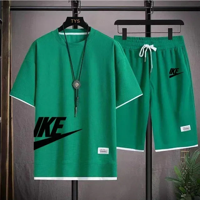 Hot selling summer men's casual short sleeved T-shirt shorts sports set outdoor breathable jogging shorts 2-piece set