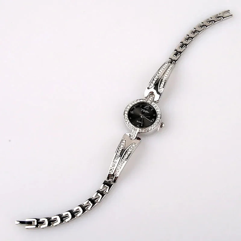 1PCs Classic Vintage Business Women Wristwatch Sliver Quartz Watch Bracelet Watches Party Office Christmas Gifts