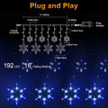 Snowflake Christmas String Lights 13Ft 192 LED, 8 Modes Window Lights with Timer & Memory, 3-Set Connectable Waterproof for Bedroom Wall Wedding Party Decor, Warm White