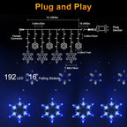 Snowflake Christmas String Lights 13Ft 192 LED, 8 Modes Window Lights with Timer & Memory, 3-Set Connectable Waterproof for Bedroom Wall Wedding Party Decor, Warm White