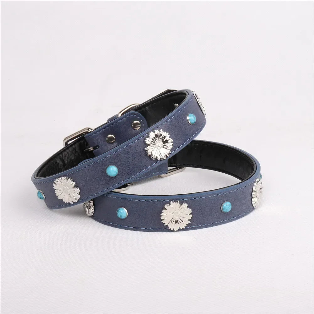 Pet Collar for Medium and Large Dogs Adjustable Metal Accessories Snow Leather Dog Collar Dog Accessories Dog Walking