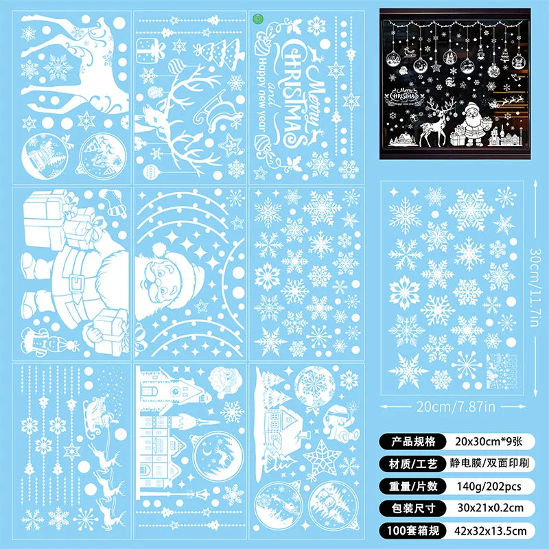 New White Christmas Sticker Santa Claus Christmas Static Sticker Shopping Mall Shop Window Background Decorative Window Sticker
