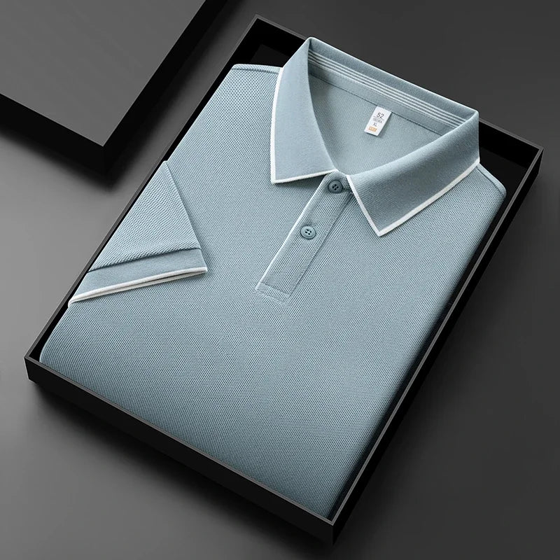 2026 New Men's Business Casual Short Sleeved Shirt Solid Color Polo Shirt Fashionable Breathable Comfortable Versatile Top