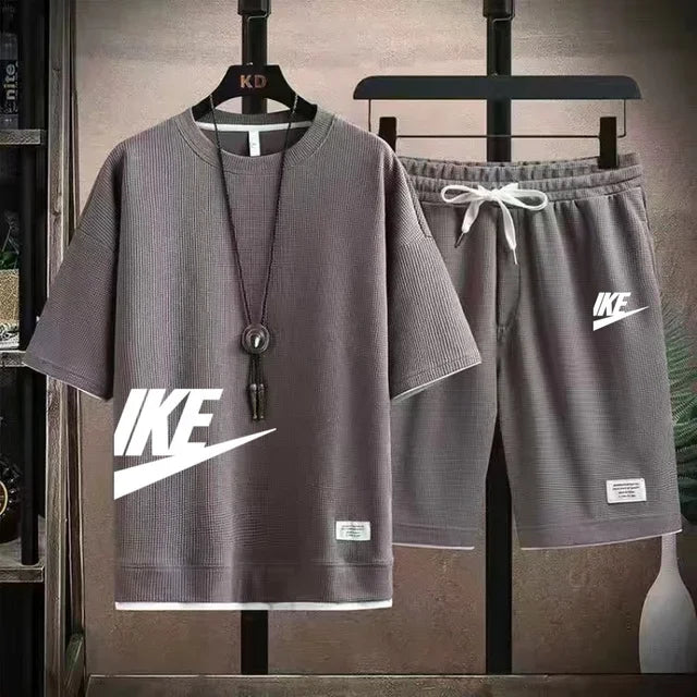 Summer fashion short-sleeved T-shirt + sports shorts set, men's casual jogging and fitness sportswear breathable two-piece set