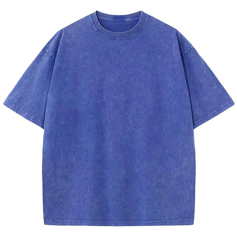 230G Cotton Retro Punk T-shirt Drop-shoulder Sleeve Men Women Vintage Short-sleeve T Shirts Solid Color Hip Hop Loose Tees