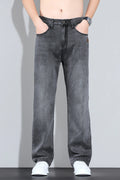 Lyocell Ice Silk Jeans Men's Fashion Korean Ultra-Thin Denim Pants Soft Drape Comfortable Business Straight Casual Trousers