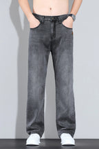 Lyocell Ice Silk Jeans Men's Fashion Korean Ultra-Thin Denim Pants Soft Drape Comfortable Business Straight Casual Trousers