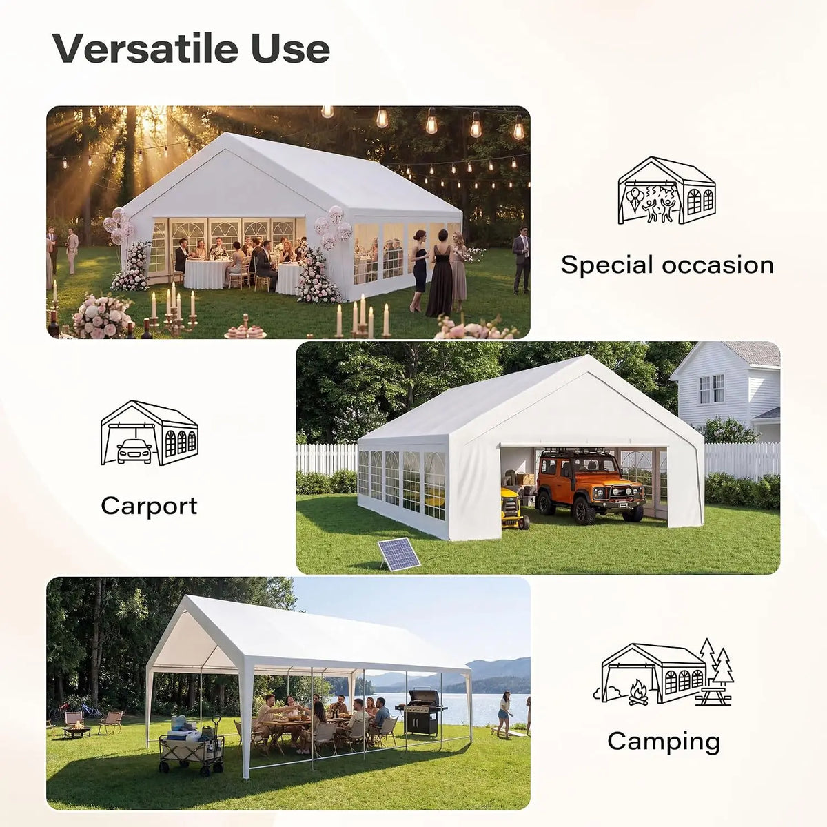 20x30 Party Tent, Heavy Duty Waterproof Canopy with Removable Sidewalls & Roll-Up Door, Large White Event Shelter, Customized