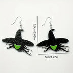 1 Pair of Witch Hat Earrings - Black with Sparkling Stars & Green Accents, Perfect for Halloween & Daily Wear