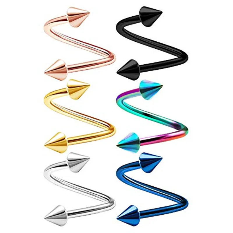 1Pair  Surgical Steel Spiral Twisted Lip Ring Nose Rings 16 Gauge Ear Cartilage Helix Piercing Body Accessories Jewelry