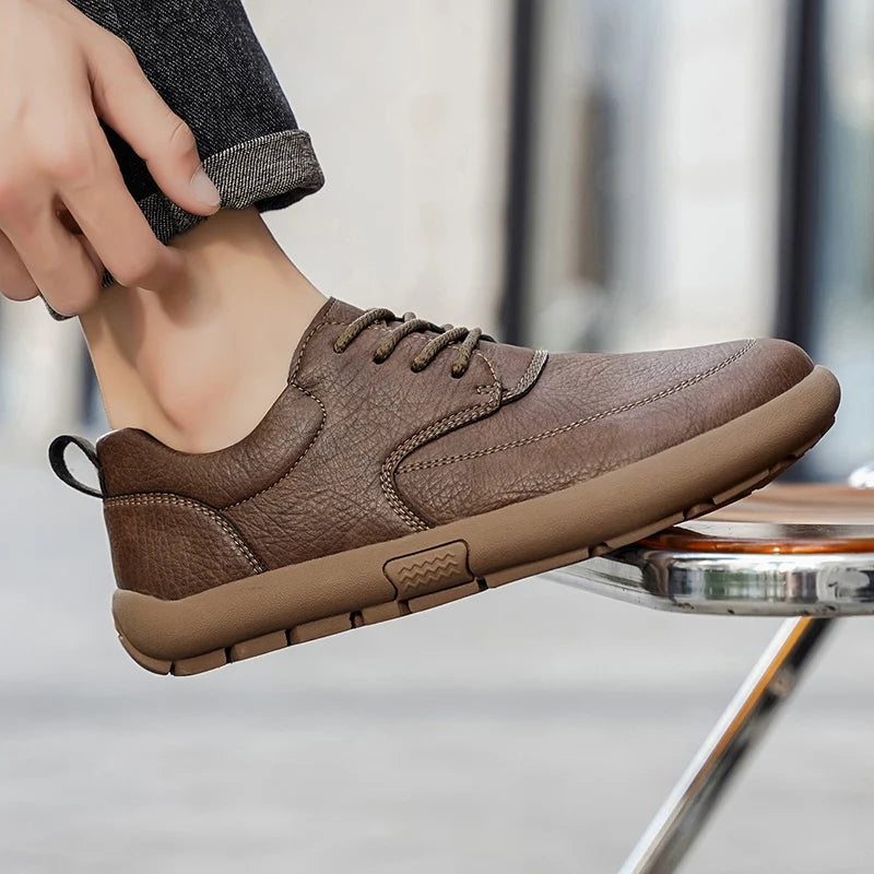 Shoes for Men Male Sneakers Leather Shoes Round Toe Apring and Autumn Wear-resistant Return To The Ancients Loafers All-match
