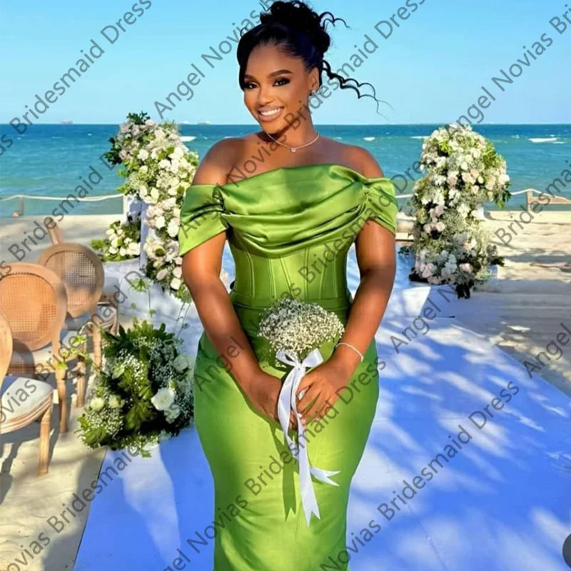 Customized Long Sheath Green Bridesmaid Dresses For Weddings Party Dress Off Shoulder Robes Invitee Mariage