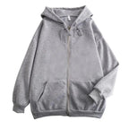 High Street Hoodie Men Solid Color Zip Up Long Sleeve Loose Jacket Coats Casual Hooded Sweatshirt Y2K Fashion Outdoor Clothes