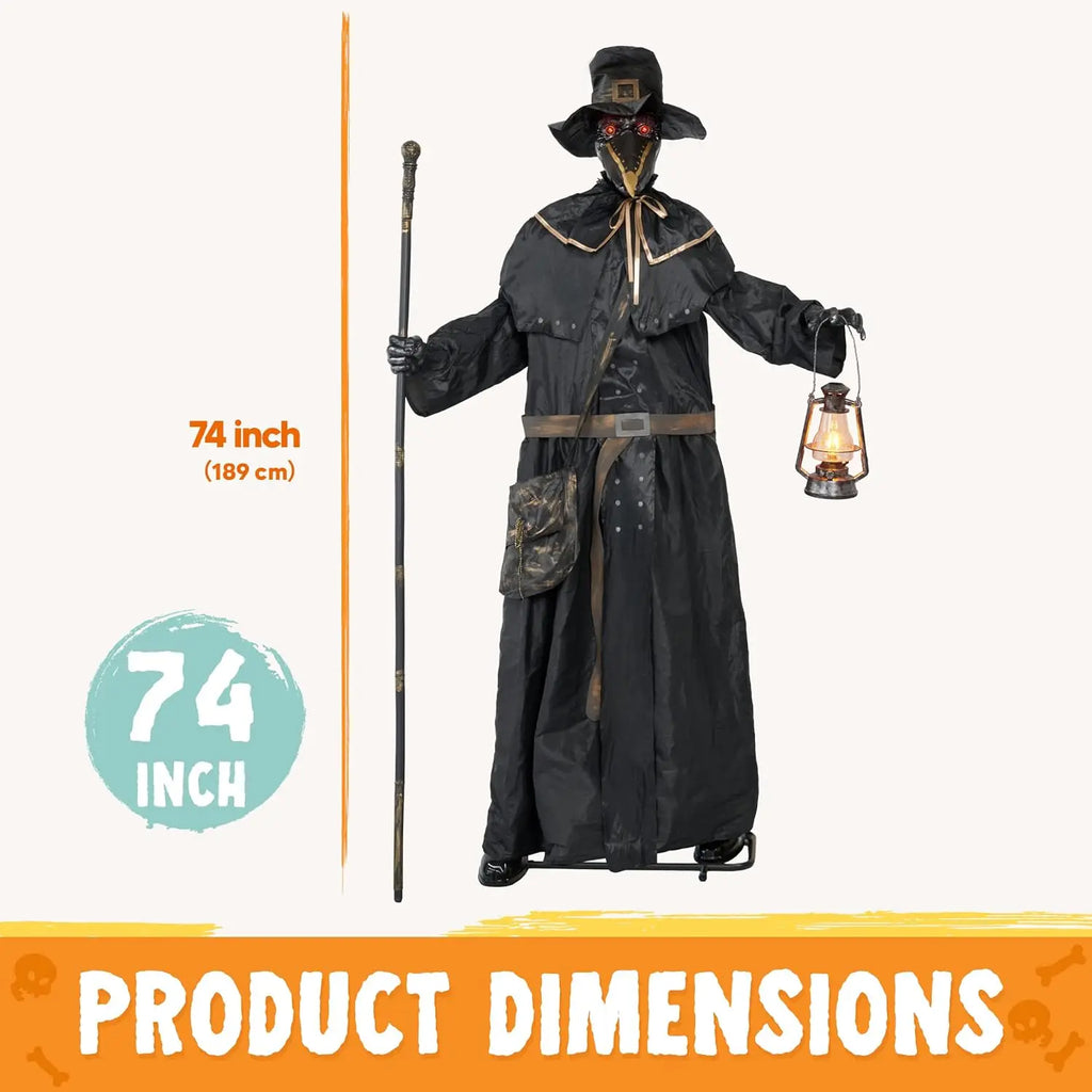74.8" Halloween Decoration Outdoor Animatronic Ghost Doctor Sound Activated Life-Size Standing Ghost with Rotating Head, LED Eyes Lantern, Scary Haunted House Props for Garden Yard Lawn