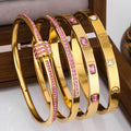 Yupsk 4pcs/1pcs Green Pink Zircon Stainless Steel Bracelet for Women Versatile Stacking Bangles Valentine's Day Jewelry Gift