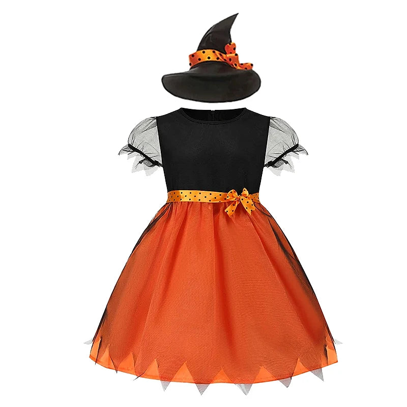 Baby Girls Halloween Witch Costume Children Cosplay Vampire Dresses Carnival Party Clothes Dress Up Clothes for Children