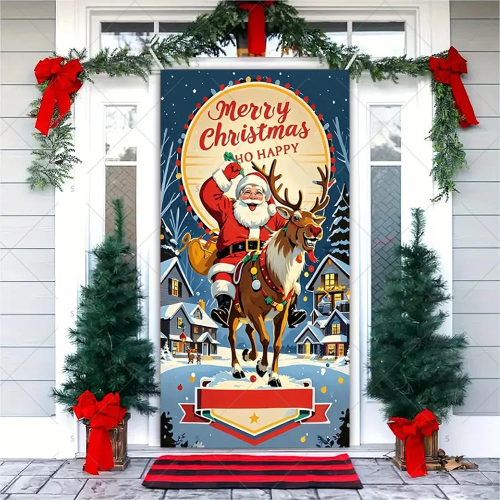 Christmas Theme Santa Claus Santa Dog Snowman Door Cover Banner Festive Party Decoration Supplies Photography Props Xmas Gifts