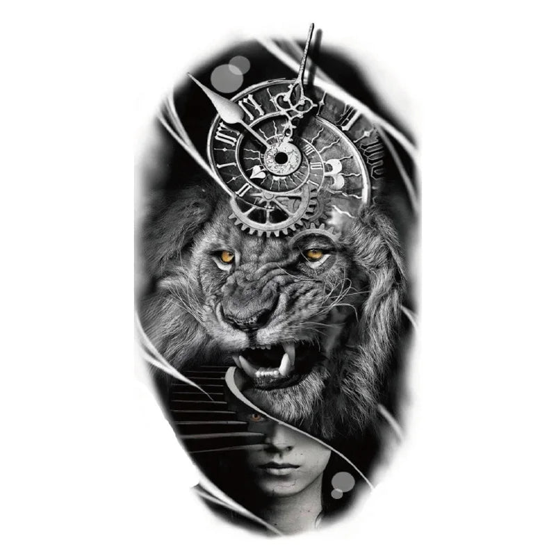 Waterproof Temporary Tattoo Sticker Forest Big Tiger Lion Wolf King Body Arm Hand Cool Art Black Animal Men Women Fake Tattoos