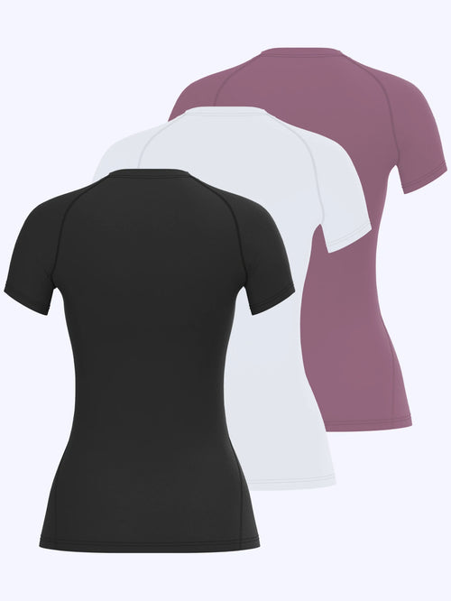 3-Piece Women's Compression Sportswear Set Short-Sleeve Yoga Running T-Shirt Summer Fitness Quick-Dry Clothing