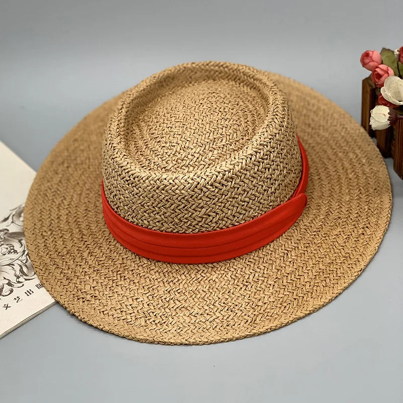 hats beach hat bohemian flat brim hat hand woven straw hat ladies summer vacation travel sun hat