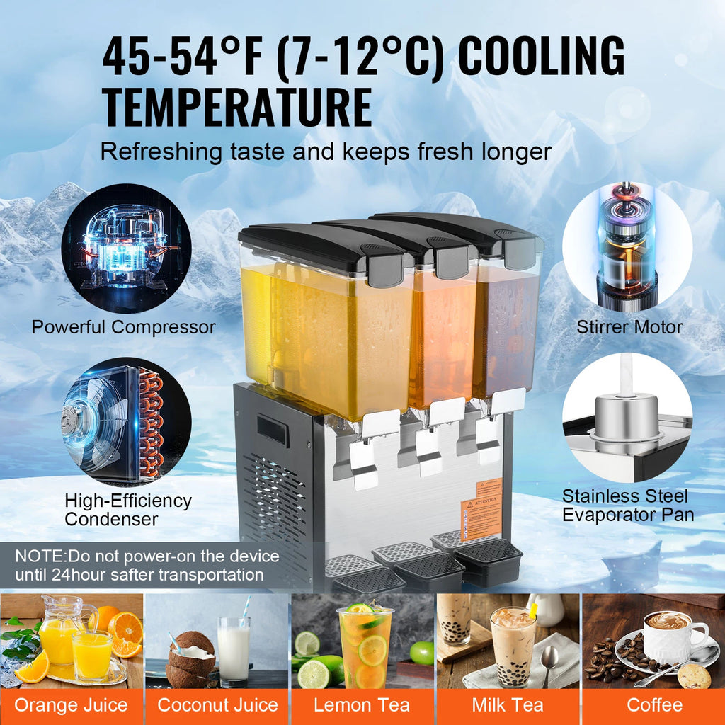 SucceBuy 3 Tanks Commercial Beverage Dispenser 10L/18L Per Tank Juice Dispenser Stainless Steel Ice Tea Drink Machine for Drink