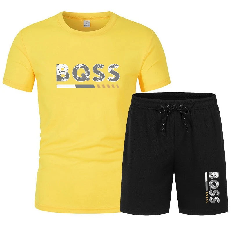 Men's summer sports short sleeve set, two-piece set, men's summer quick-dry sports set, breathable mesh short sleeve T-shirt and