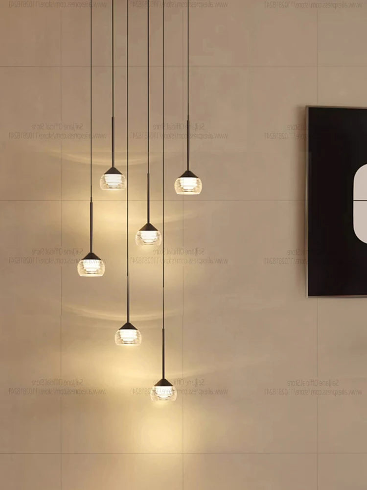 LED Droplet Shaped Pendent Lamp Bedside Lamp Villa Pendant Modern Staircase Lighting Fixture Bedroom Isolated Ceiling Chandelier