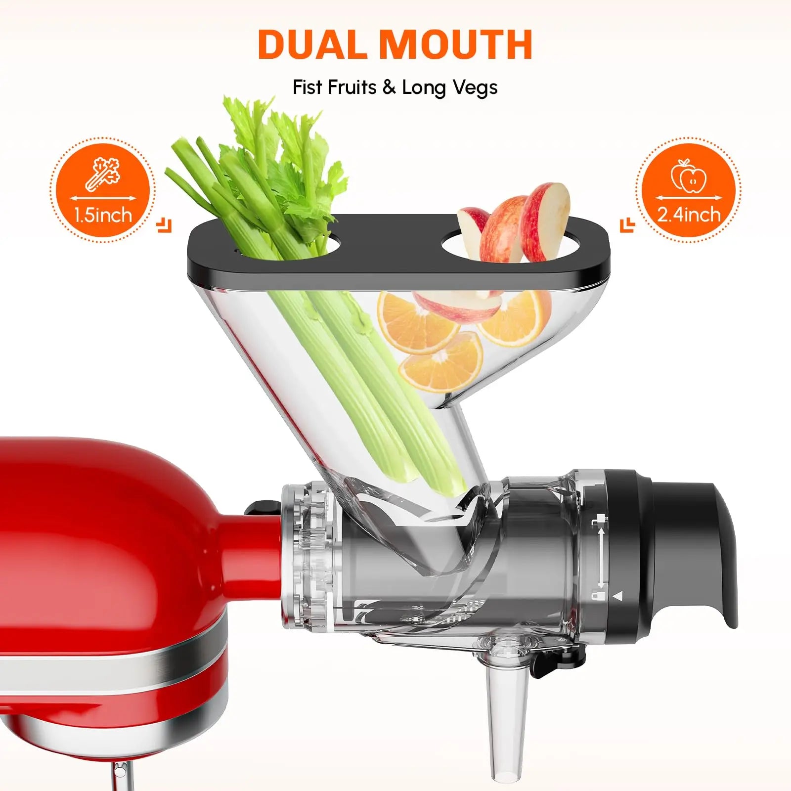 Masticating Juicer Attachment for KitchenAid Stand Mixer Slow Cold Press Juicer Machine with Dual Feed Chute
