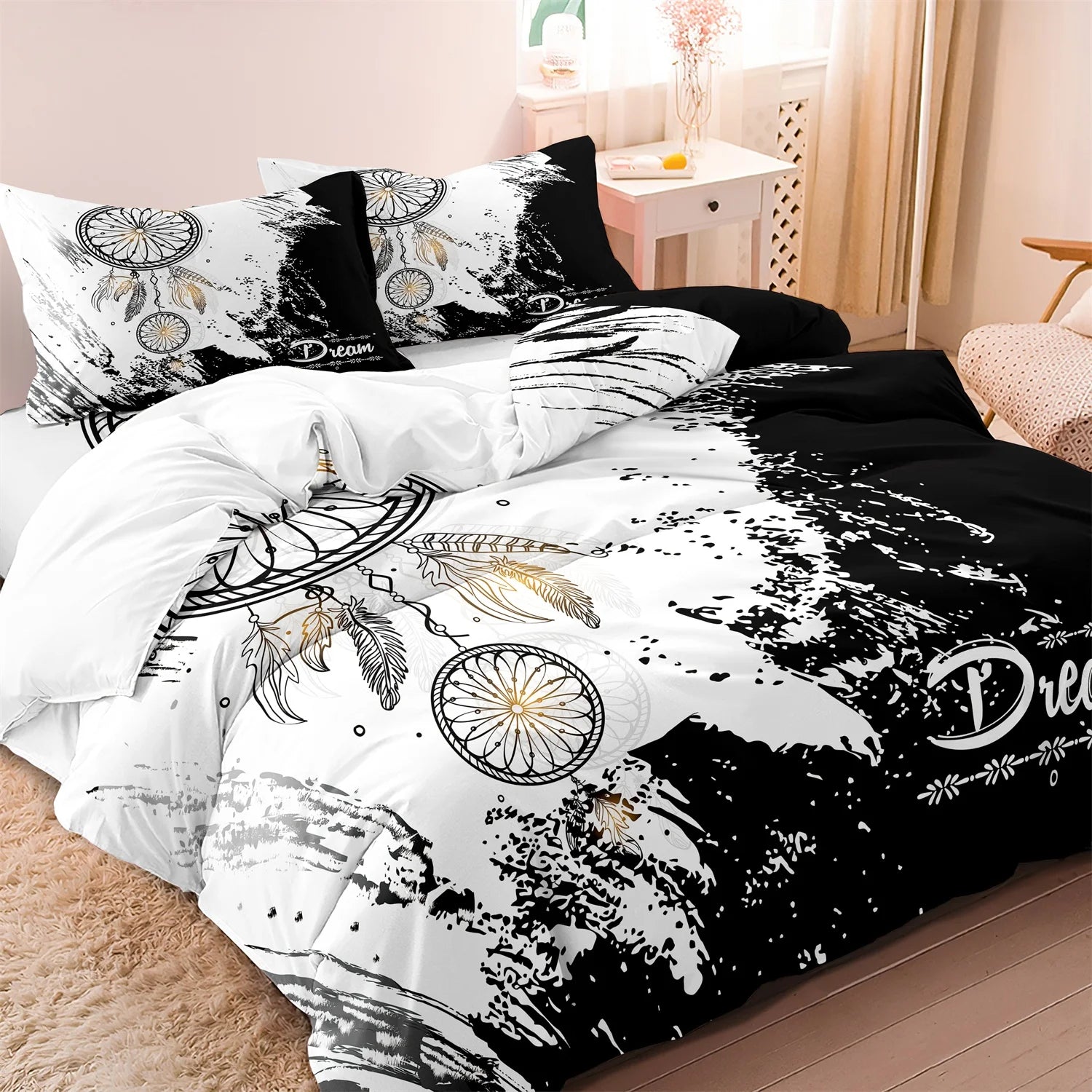 3pcs Dream Catcher Pattern Duvet Cover Set Soft Comfortable Bedding Set For Home Bedroom （1 Duvet Cover & 2 Pillowcases）