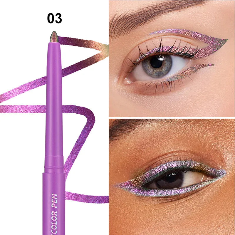 Pearlescent Aurora Purple Eyeliner Pen Chameleon Metallic Eye Liner Shiny Eyeshadow Lying Silkworm Green Blue Makeup Pigment