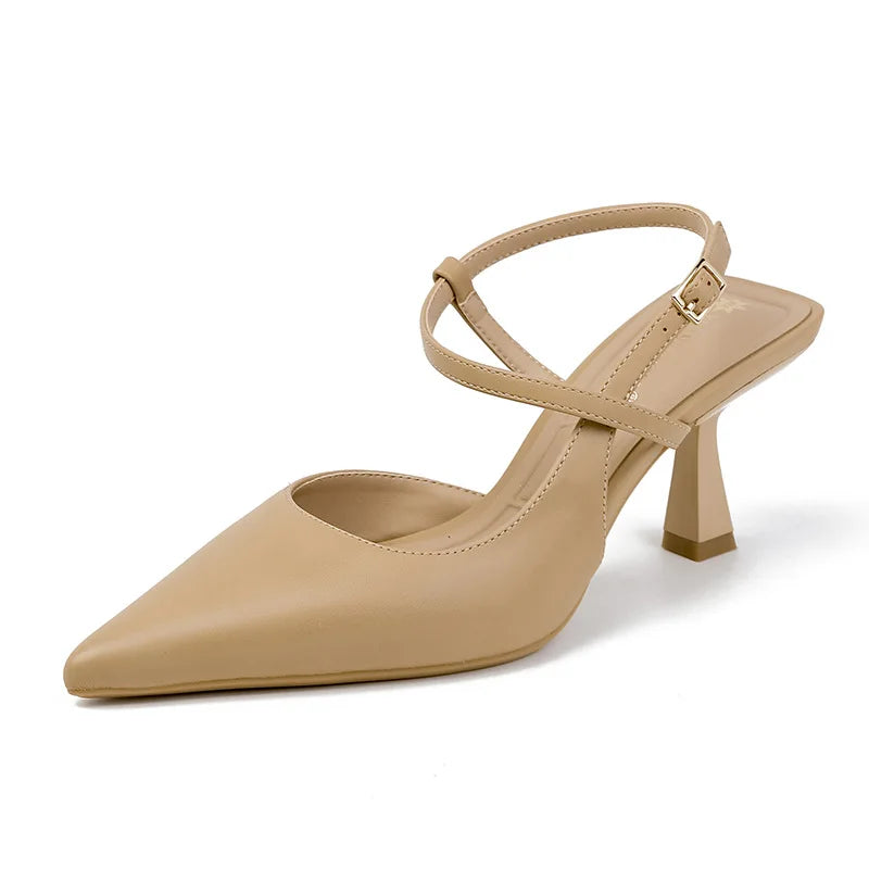 Summer Women Shoes Pointed Toe Thin Heel Women Sandals PU Leather Shoes for Women Slingback Elegant High Heels Party Shoes