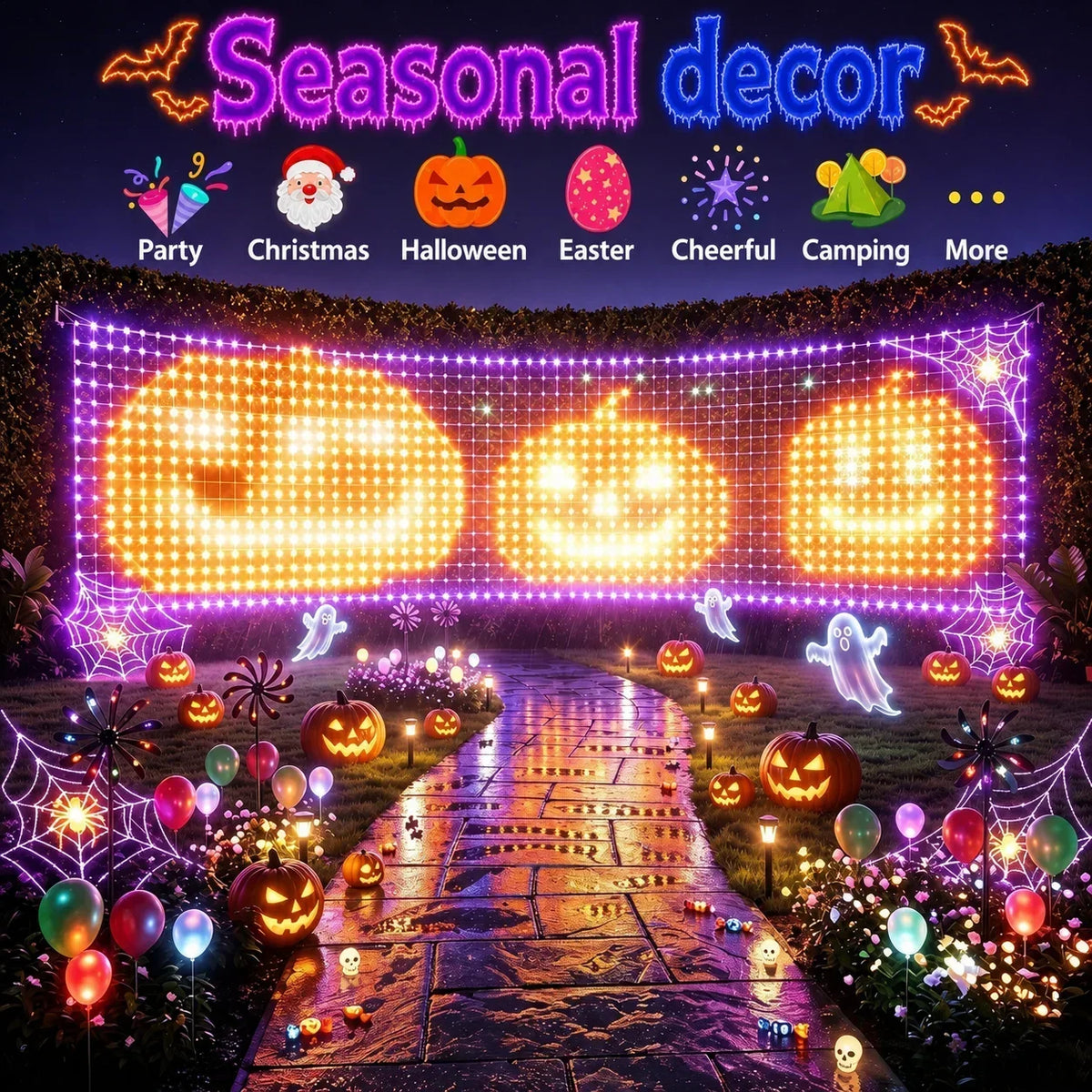 RGBIC LED Flexible Net Mesh Lights Outdoor Waterproof Matrix Grid Patio Pergola Bush Wedding Christmas Party Holiday Yard Decor