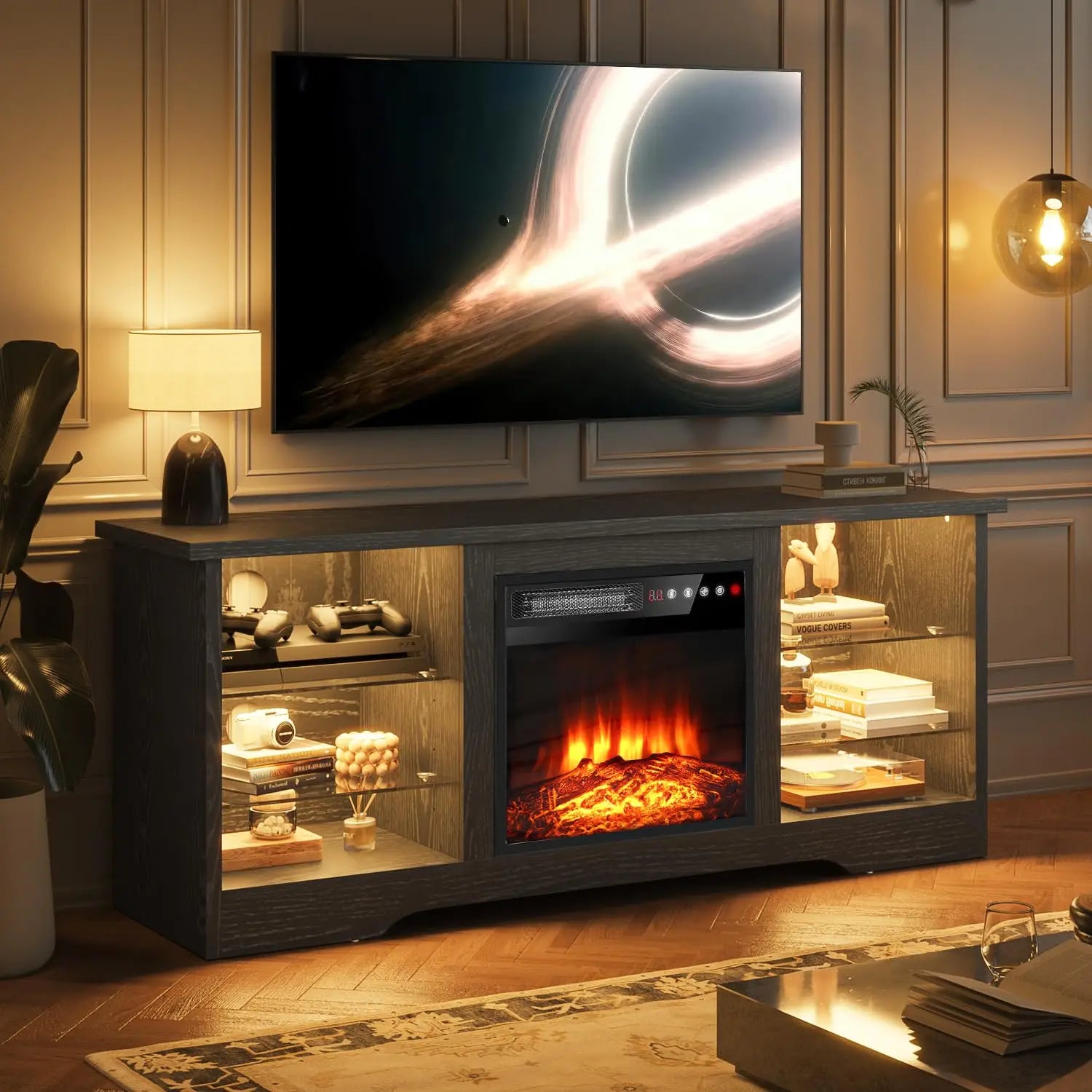 VITESSE Fireplace with TV Stand 36" inch Electric Fireplace Up to 80" TVs, LED Light Entertainment Center, 70" Modern Wood High