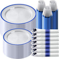 Disposable Party Dinnerware Set – 350 Pieces, Dark Blue Plastic, Includes 100 Clear Plates, 50 Pre-Rolled Napkins with Cutlery Set, 50 Cups, Serves 50 Guests, Ideal for Graduation, Birthday Celebrations